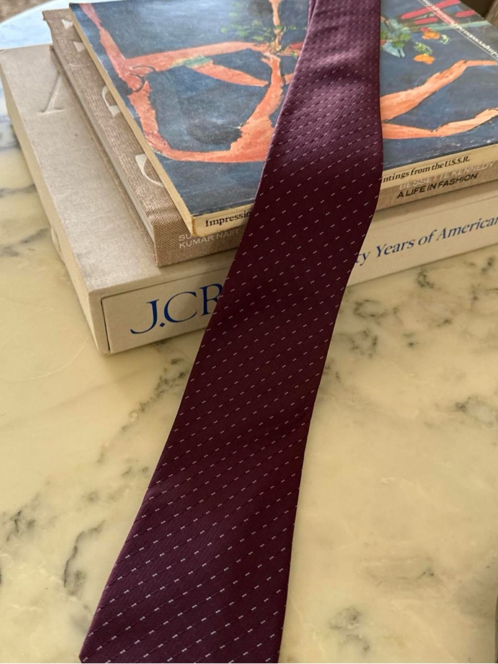 Men's Burgundy Patterned Silk Tie